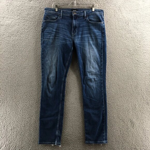Women's Blue Denim and Cotton Blend High-Rise Zipper Straight-Leg Jeans - Picture 1 of 10